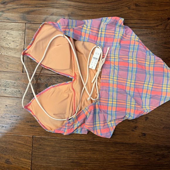 J. Crew NWT Strappy Cross-Back One Piece Swimsuit Sunset Plaid Size 20 Pink - Picture 13 of 13